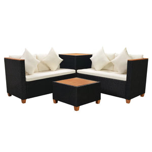 vidaXL 4 Piece Garden Lounge Set with Cushions Poly Rattan Black