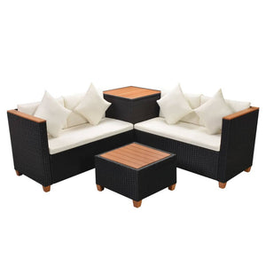 vidaXL 4 Piece Garden Lounge Set with Cushions Poly Rattan Black