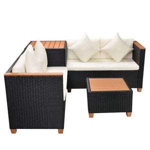 vidaXL 4 Piece Garden Lounge Set with Cushions Poly Rattan Black