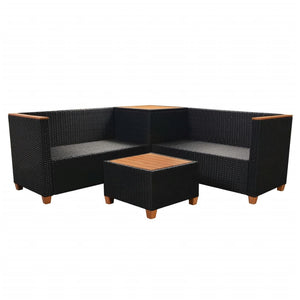 vidaXL 4 Piece Garden Lounge Set with Cushions Poly Rattan Black