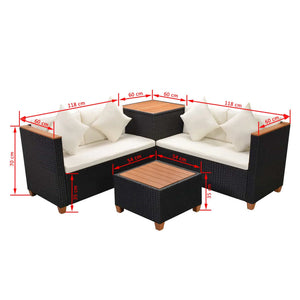 vidaXL 4 Piece Garden Lounge Set with Cushions Poly Rattan Black