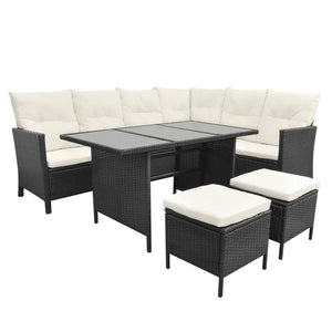 vidaXL 4 Piece Garden Lounge Set with Cushions Poly Rattan Black