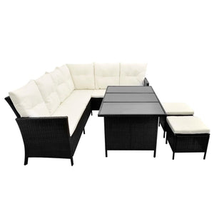 vidaXL 4 Piece Garden Lounge Set with Cushions Poly Rattan Black