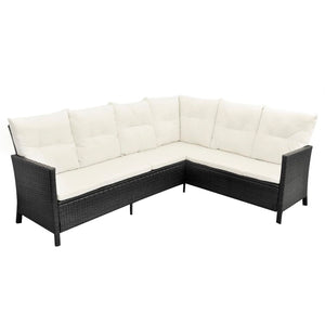 vidaXL 4 Piece Garden Lounge Set with Cushions Poly Rattan Black