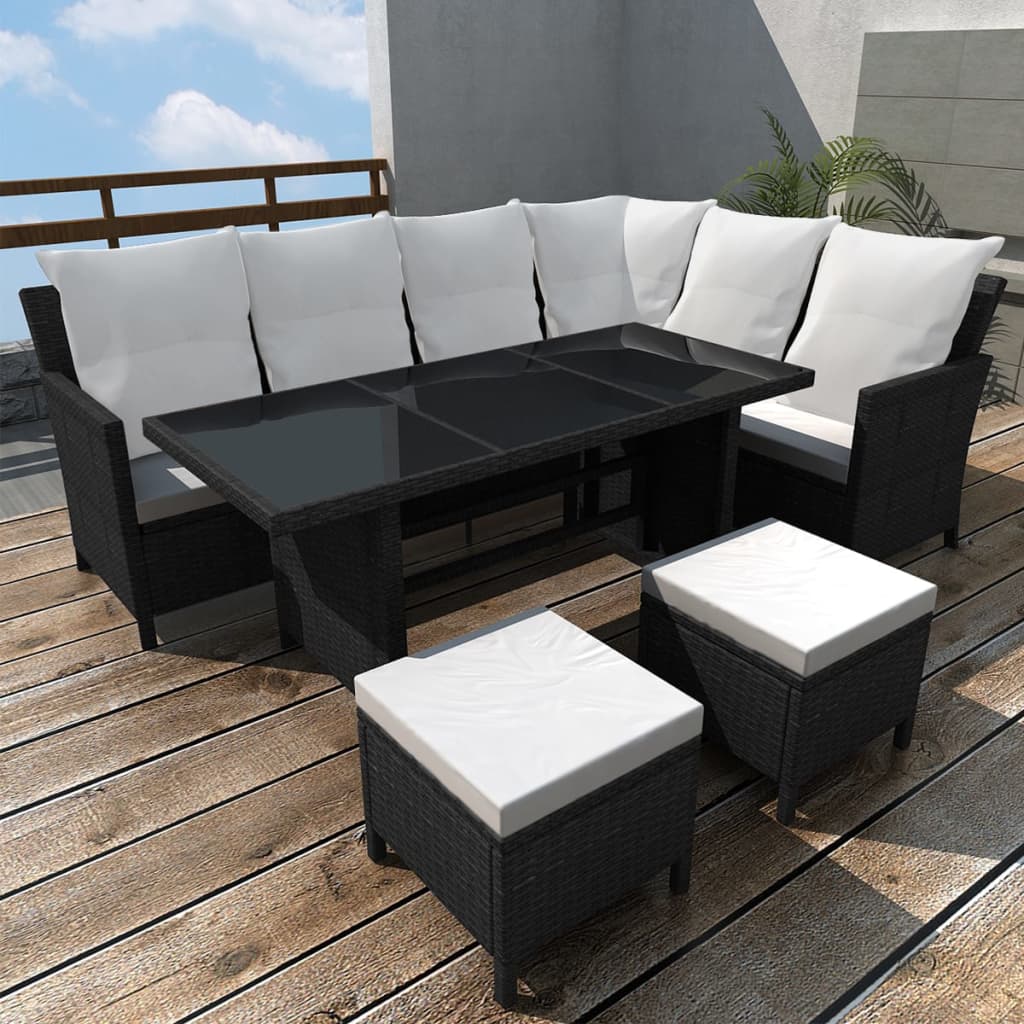 vidaXL 4 Piece Garden Lounge Set with Cushions Poly Rattan Black