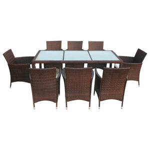 vidaXL 9 Piece Outdoor Dining Set with Cushions Poly Rattan Brown