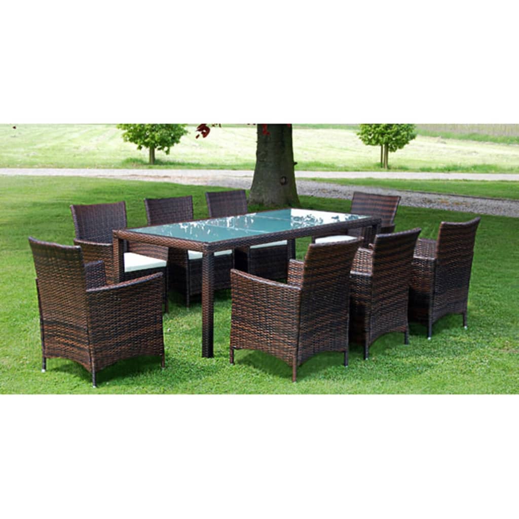 vidaXL 9 Piece Outdoor Dining Set with Cushions Poly Rattan Brown