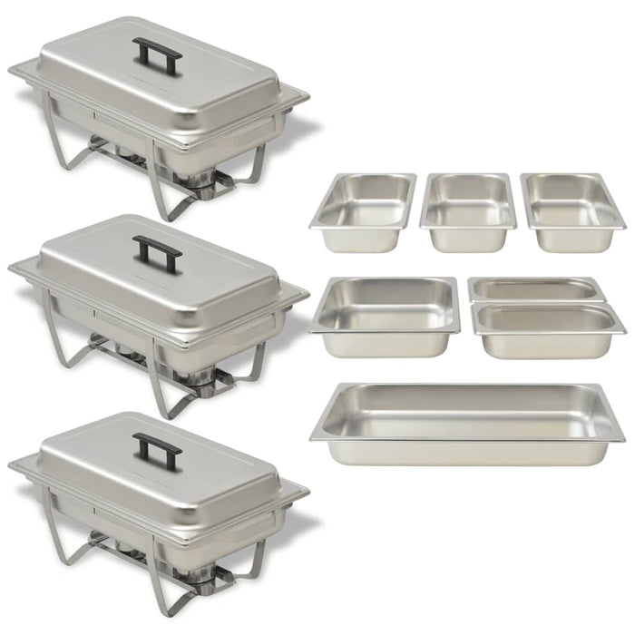 vidaXL 3 Piece Chafing Dish Set Stainless Steel