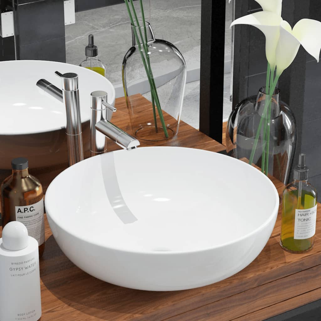 vidaXL Basin Round Ceramic White 41.5x13.5 cm