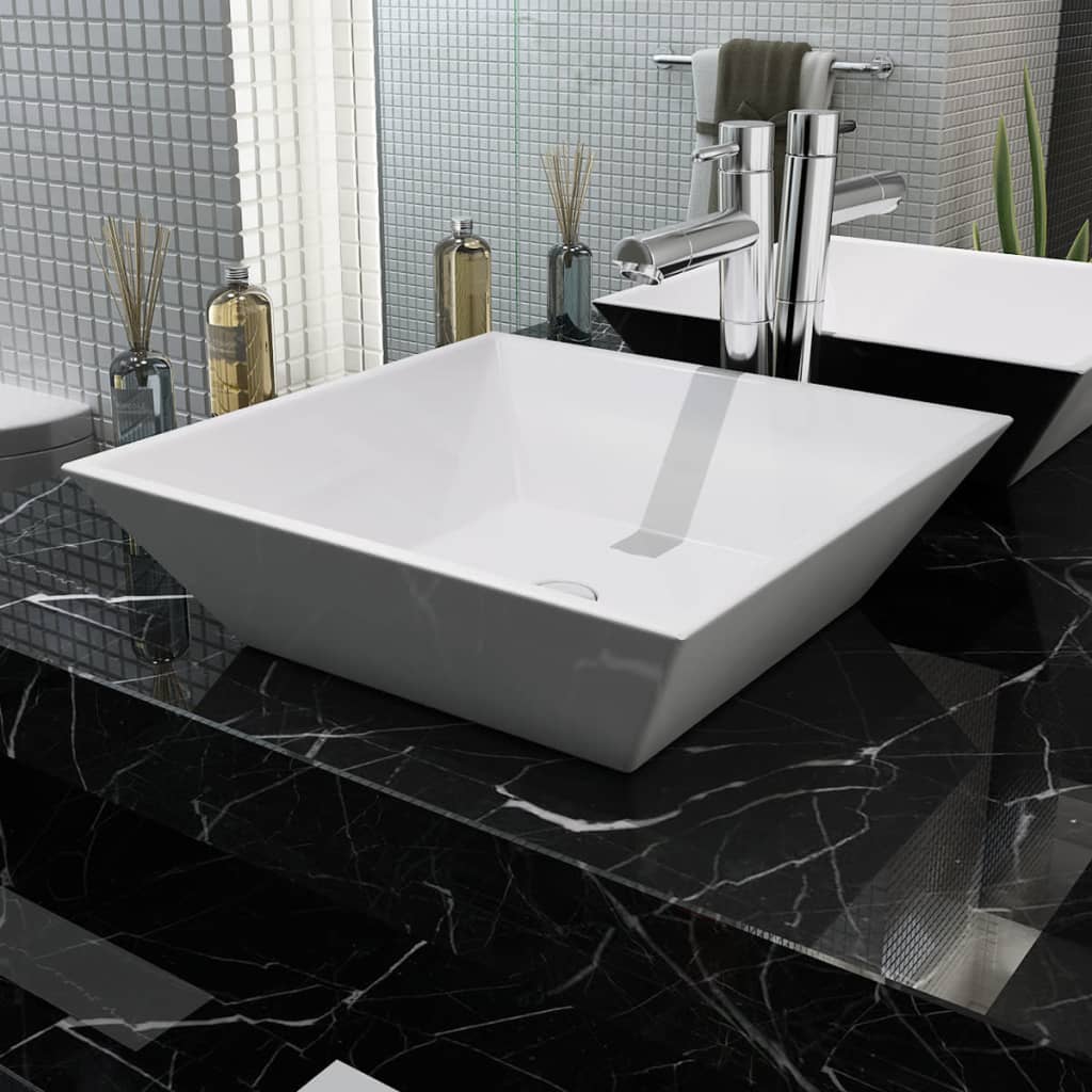 vidaXL Basin Square Ceramic White 41.5x41.5x12 cm