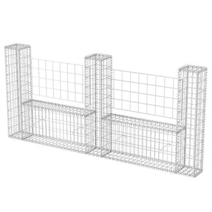 vidaXL Gabion Basket U-Shape Galvanised Steel 240x20x100 cm