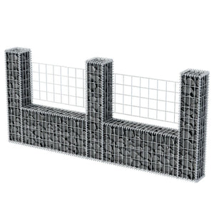 vidaXL Gabion Basket U-Shape Galvanised Steel 240x20x100 cm