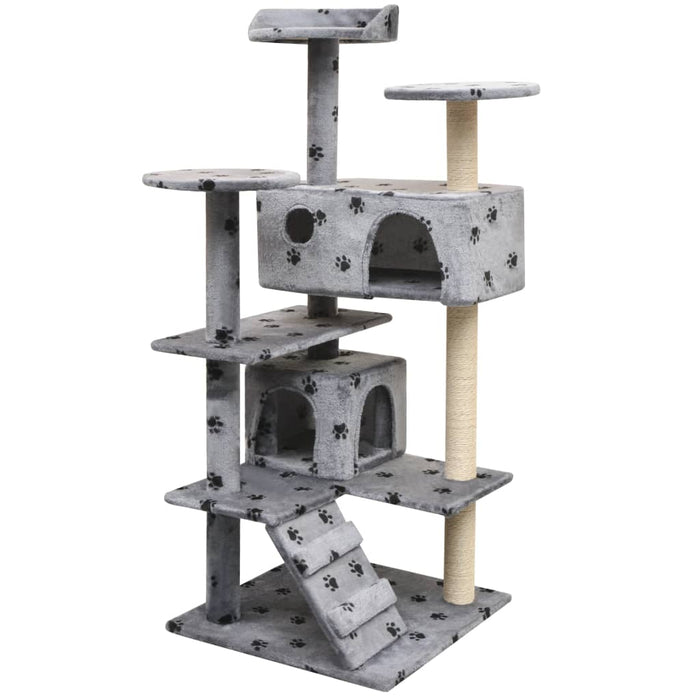 vidaXL Cat Tree with Sisal Scratching Posts 125 cm Paw Prints Grey