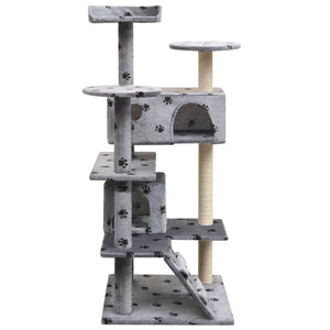 vidaXL Cat Tree with Sisal Scratching Posts 125 cm Paw Prints Grey