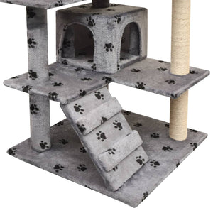 vidaXL Cat Tree with Sisal Scratching Posts 125 cm Paw Prints Grey