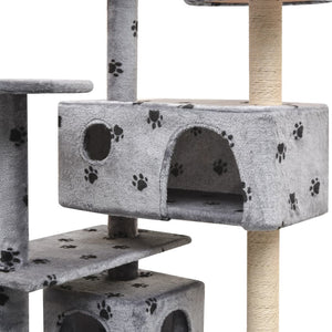 vidaXL Cat Tree with Sisal Scratching Posts 125 cm Paw Prints Grey