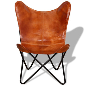 vidaXL Butterfly Chair Brown Real Leather