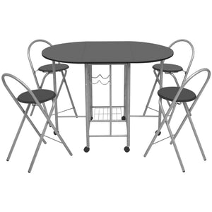 vidaXL Five Piece Folding Dining Set MDF Black