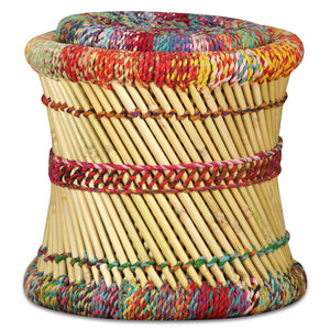 vidaXL Stools with Chindi Details 2 pcs Multicolour Bamboo