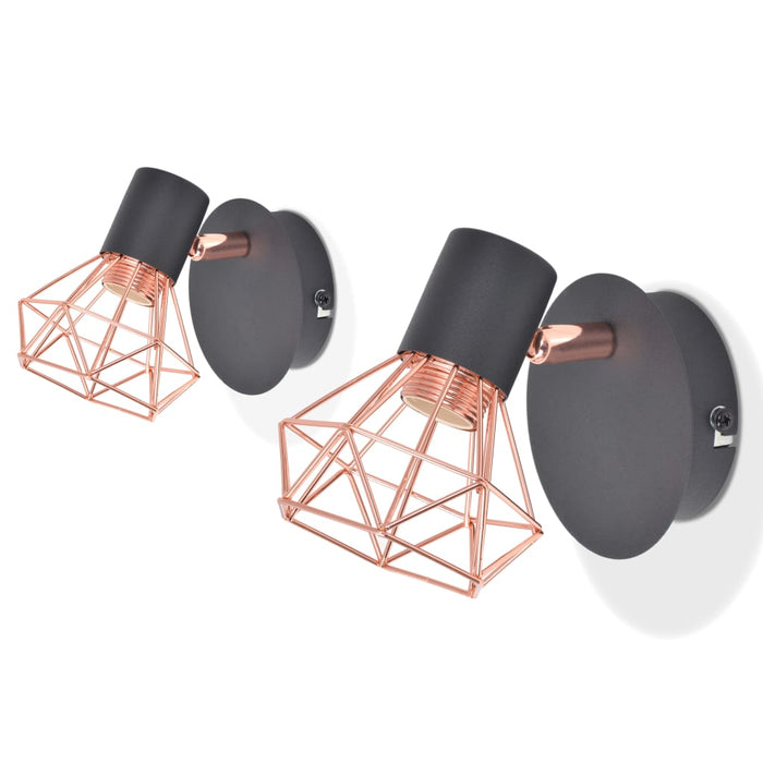 vidaXL Wall Lamp 2 pcs E14 Black and Copper