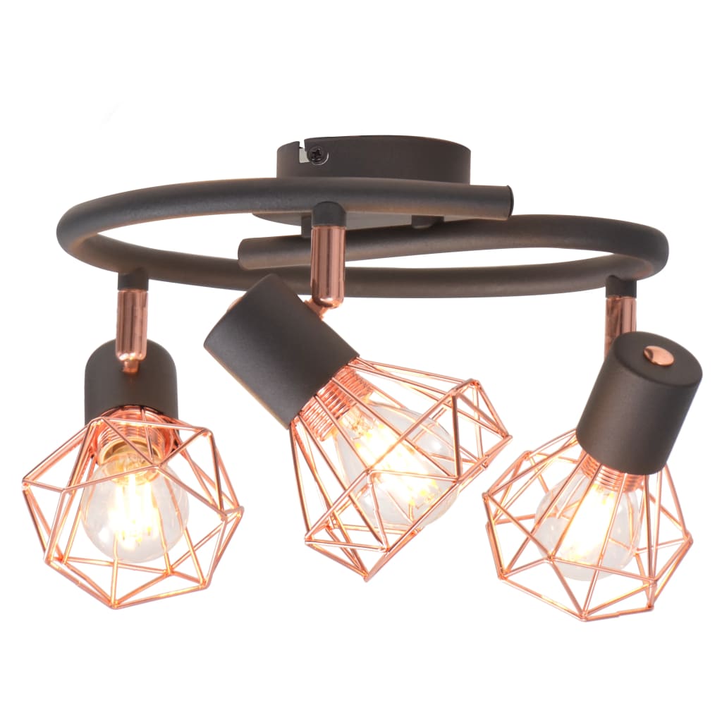 vidaXL Ceiling Lamp with 3 Spotlights E14 Black and Copper