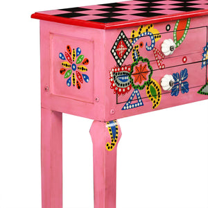 vidaXL Console Table Solid Mango Wood Pink Hand Painted