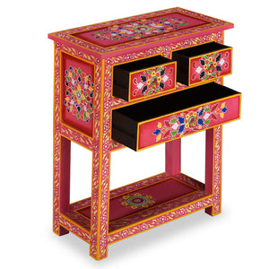 vidaXL Sideboard with Drawers Solid Mango Wood Pink Hand Painted