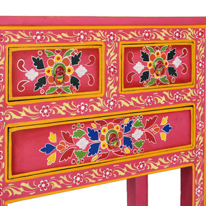 vidaXL Sideboard with Drawers Solid Mango Wood Pink Hand Painted