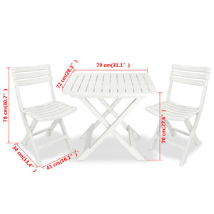 vidaXL 3 Piece Folding Bistro Set Plastic White