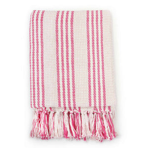 vidaXL Throw Cotton Stripes 160x210 cm Pink and White