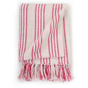 vidaXL Throw Cotton Stripes 160x210 cm Pink and White