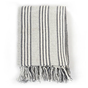 vidaXL Throw Cotton Stripes 160x210 cm Grey and White