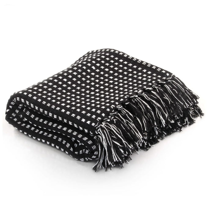 vidaXL Throw Cotton Squares 160x210 cm Black