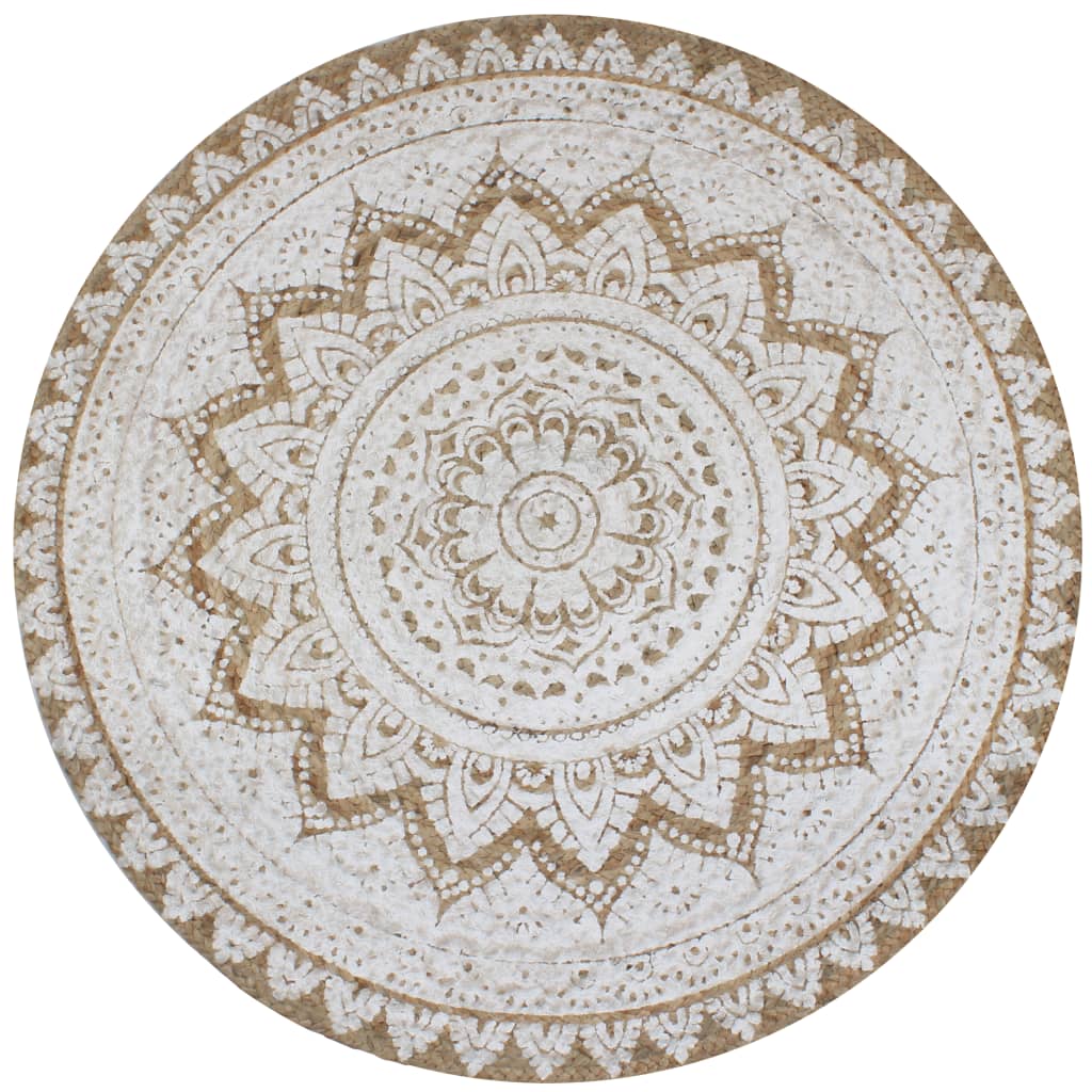 vidaXL Area Rug Braided Jute Printed 120 cm Round