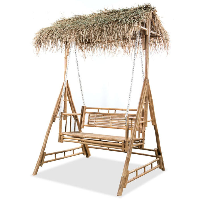 vidaXL 2-Seater Swing Bench with Palm Leaves Bamboo 202 cm