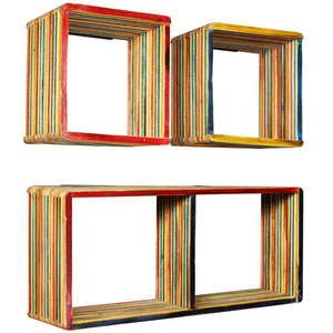 vidaXL Wall Shelf Set 3 Pieces Solid Reclaimed Teak Multicolour