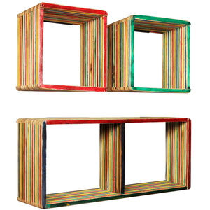 vidaXL Wall Shelf Set 3 Pieces Solid Reclaimed Teak Multicolour