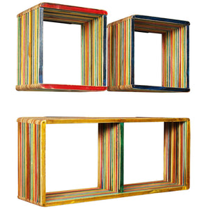 vidaXL Wall Shelf Set 3 Pieces Solid Reclaimed Teak Multicolour