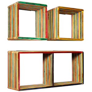 vidaXL Wall Shelf Set 3 Pieces Solid Reclaimed Teak Multicolour