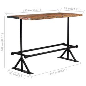 vidaXL Bar Table Solid Reclaimed Wood Multicolour 150x70x107 cm