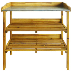 vidaXL Potting Bench with 2 Shelves Solid Acacia Wood and Zinc