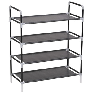 vidaXL Shoe Rack with 4 Shelves Metal and Non-woven Fabric Black