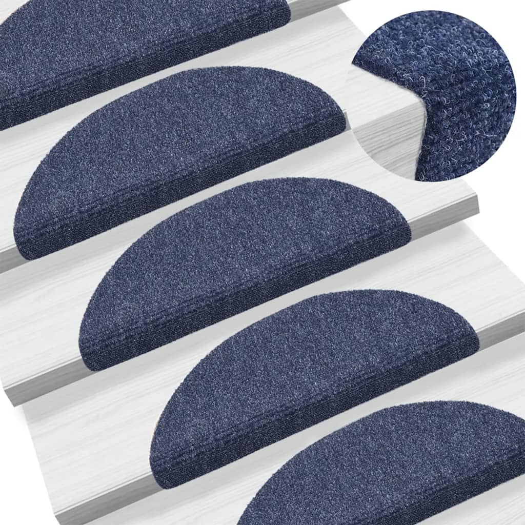 vidaXL 15 pcs Self-adhesive Stair Mats Needle Punch 56x17x3 cm Blue