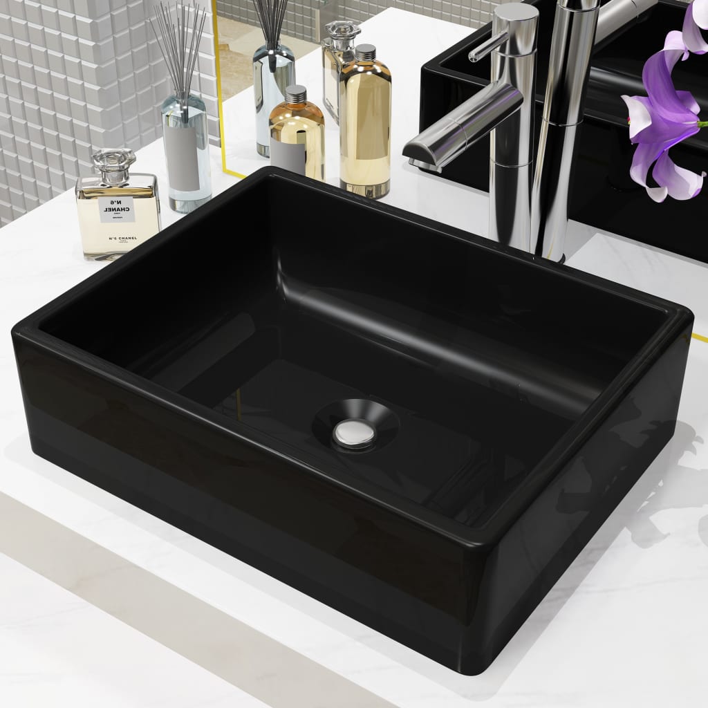 vidaXL Basin Ceramic Rectangular Black 41x30x12 cm