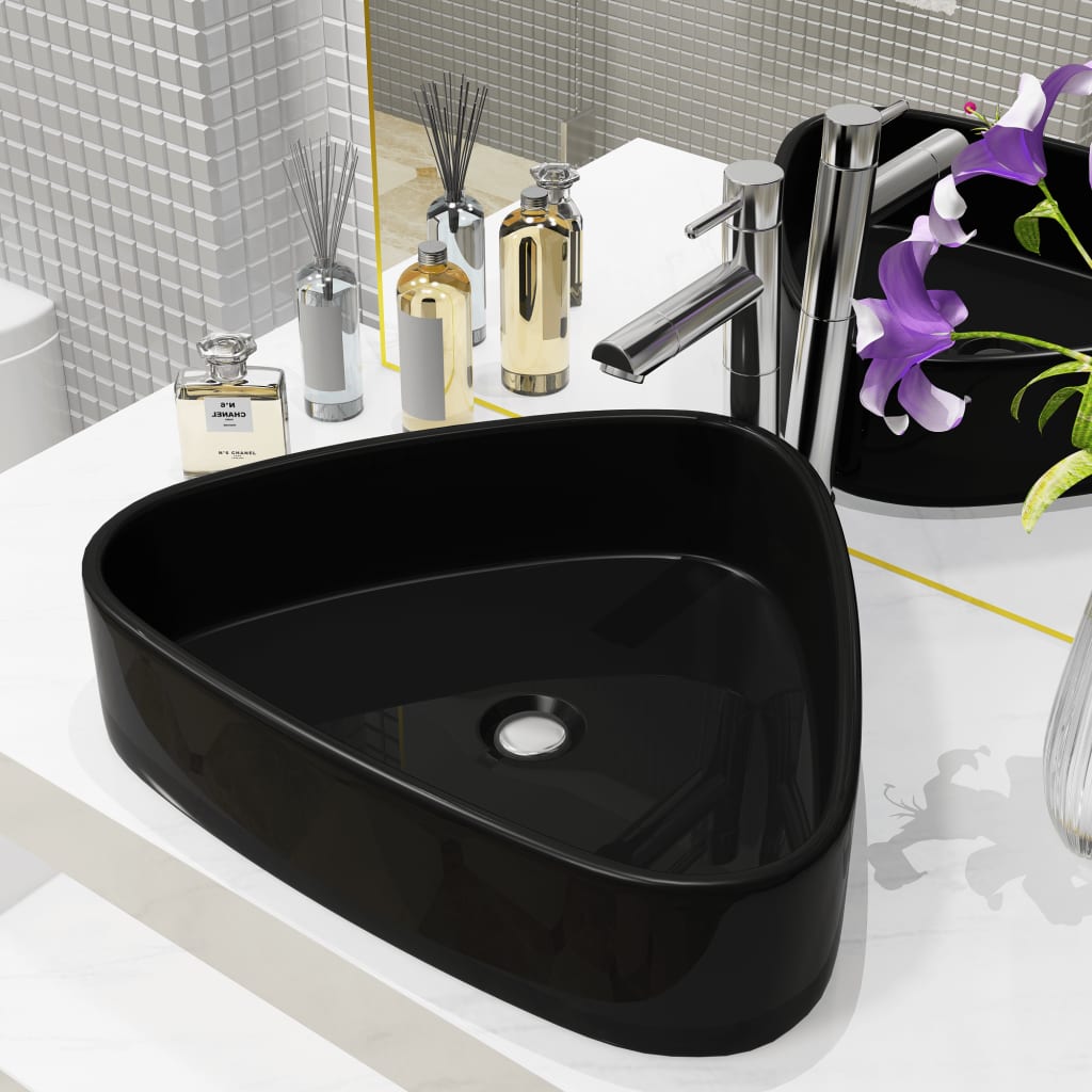 vidaXL Basin Ceramic Triangle Black 50.5x41x12 cm