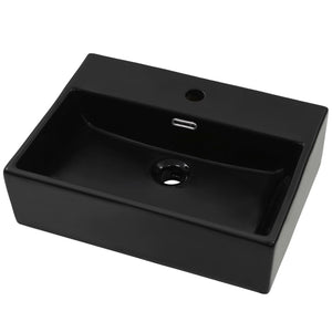 vidaXL Basin with Faucet Hole Ceramic Black 51.5x38.5x15 cm