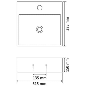 vidaXL Basin with Faucet Hole Ceramic Black 51.5x38.5x15 cm