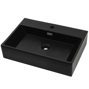 vidaXL Basin with Faucet Hole Ceramic Black 60.5x42.5x14.5 cm