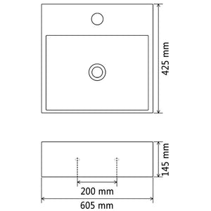 vidaXL Basin with Faucet Hole Ceramic Black 60.5x42.5x14.5 cm