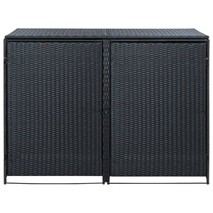 vidaXL Double Wheelie Bin Shed Poly Rattan Black 148x80x111 cm